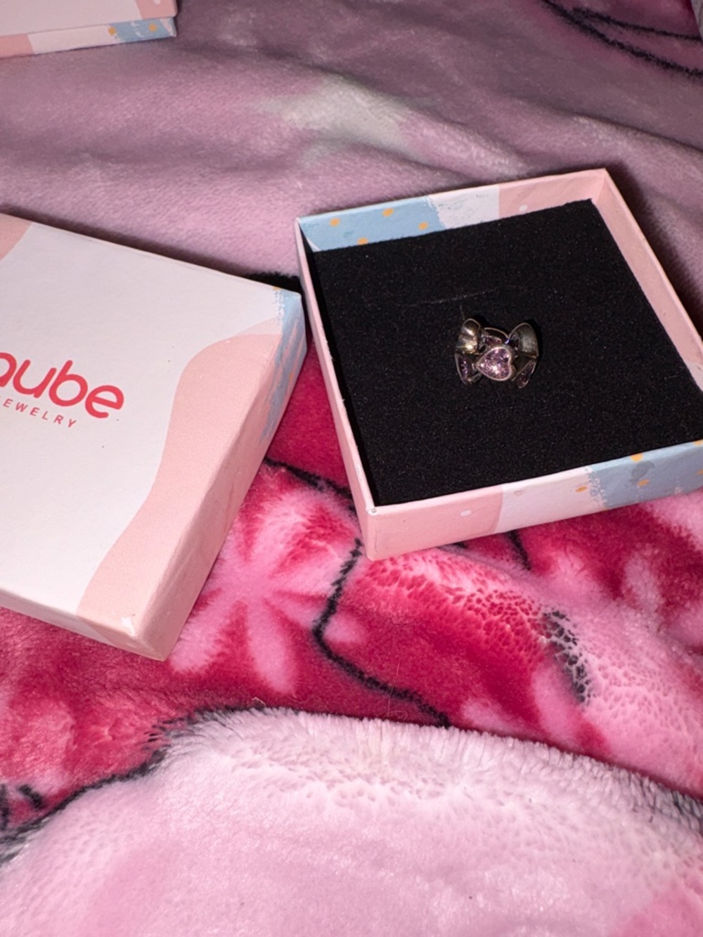 Pink Gemstone heart charm in Gift Box